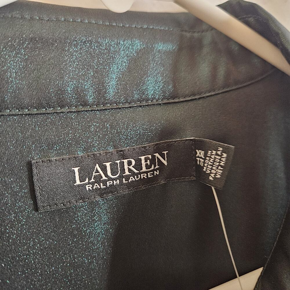 Lauren Ralph Lauren Women’s Green Metallic Button Up Shirt Size XXL NWT $125 - Picture 5 of 6